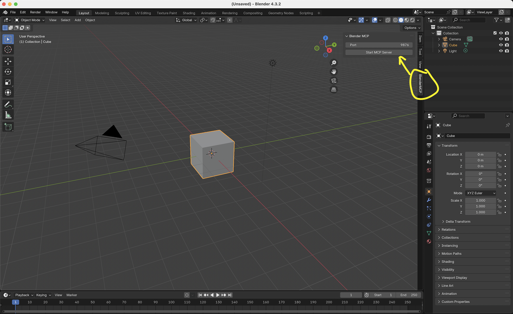 侧边栏中的 BlenderMCP
