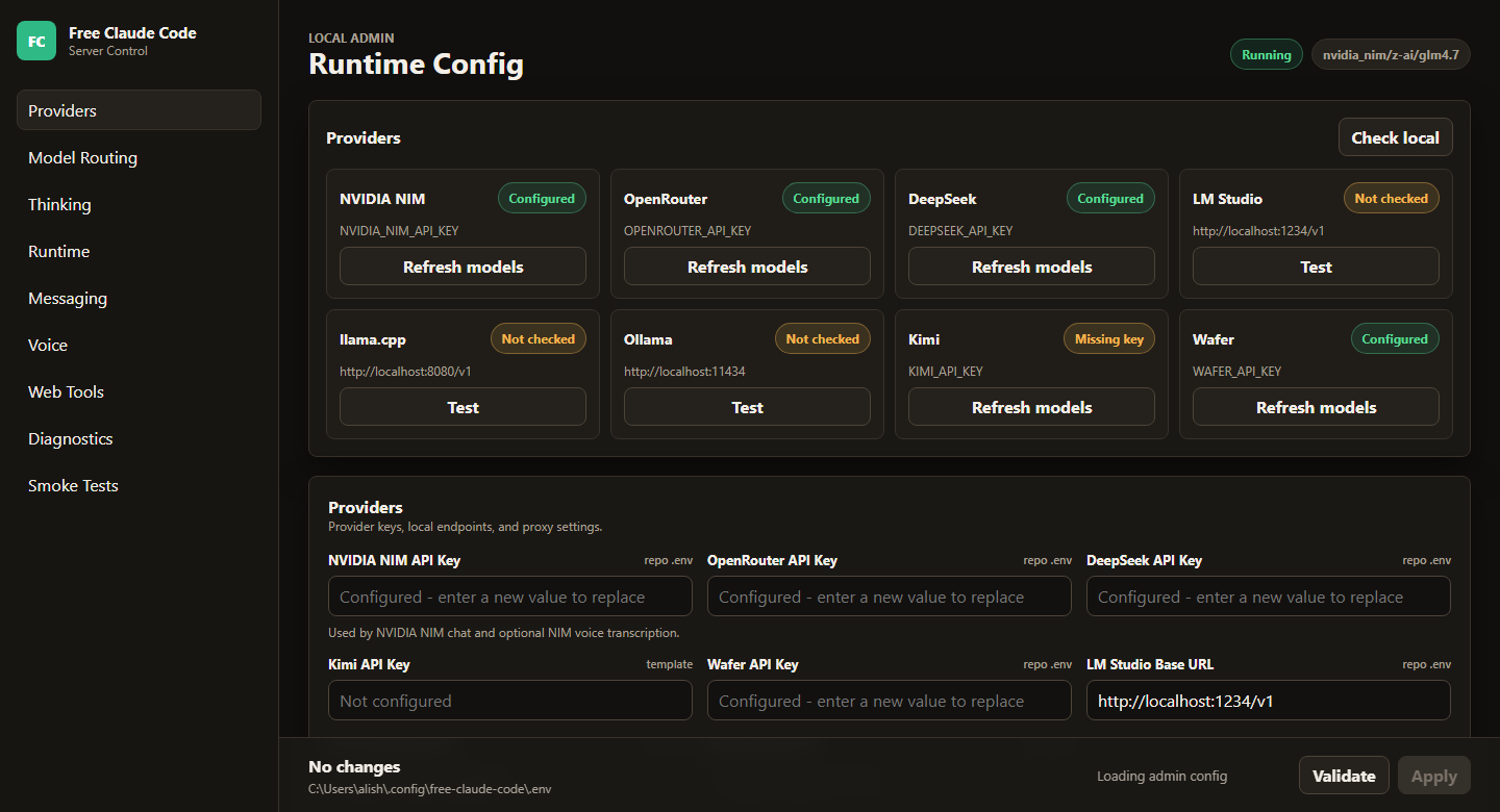 Local admin UI for proxy settings