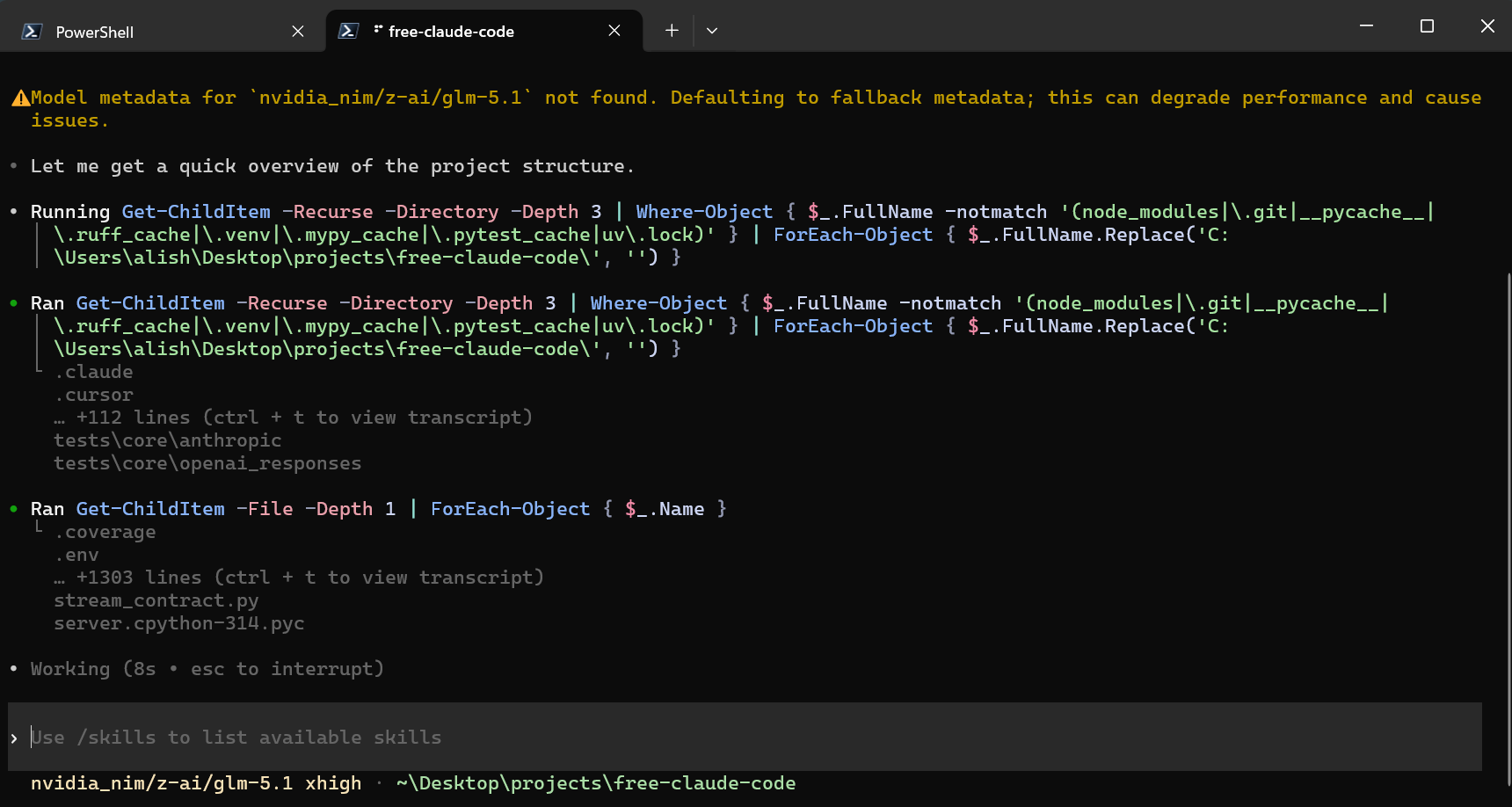Codex CLI in action through Free Claude Code