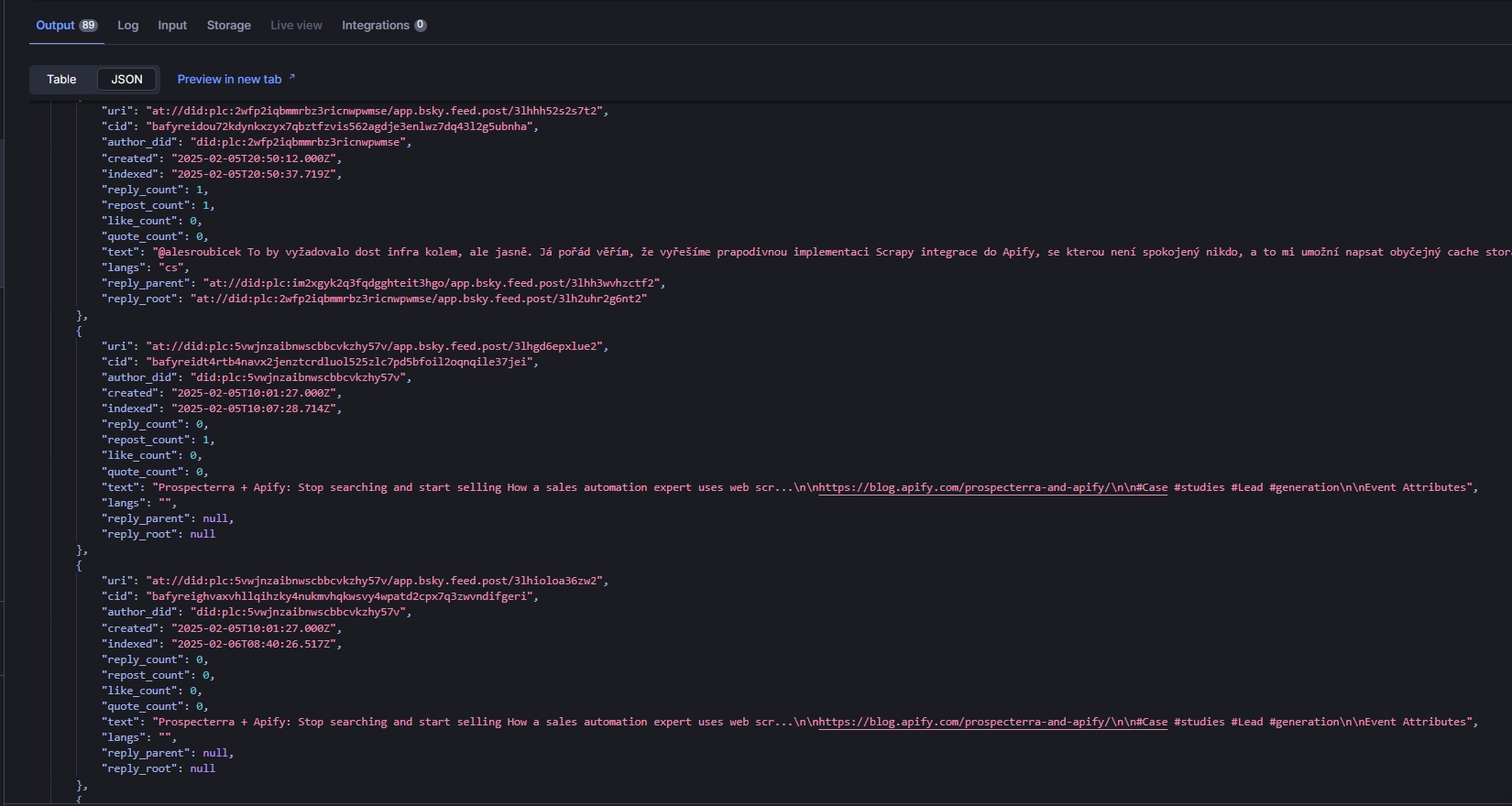 Dataset Results