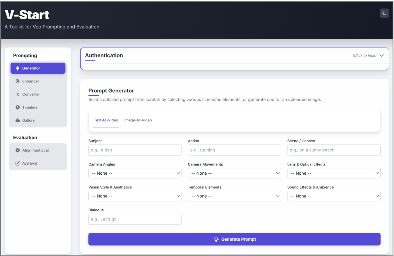 V-Start Application Screenshot