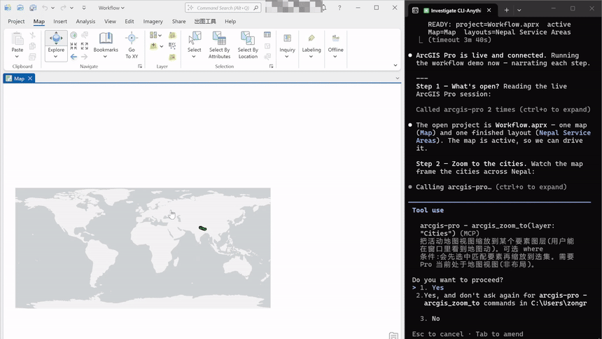 ArcGIS Pro live-bridge demo: an agent driving a running ArcGIS Pro session over MCP