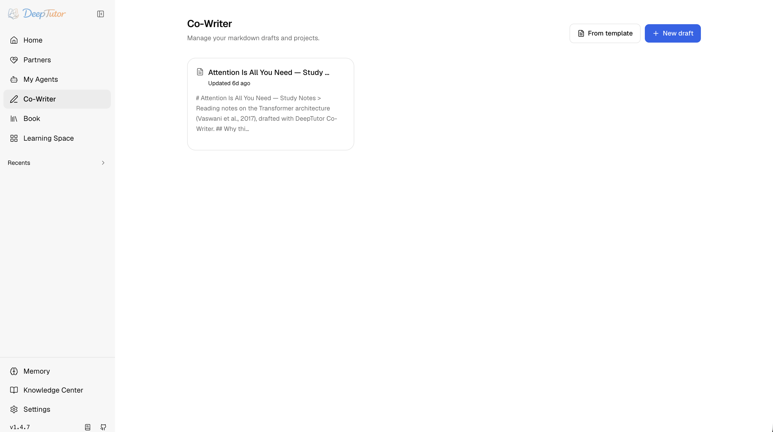 Espace de travail Co-Writer de DeepTutor