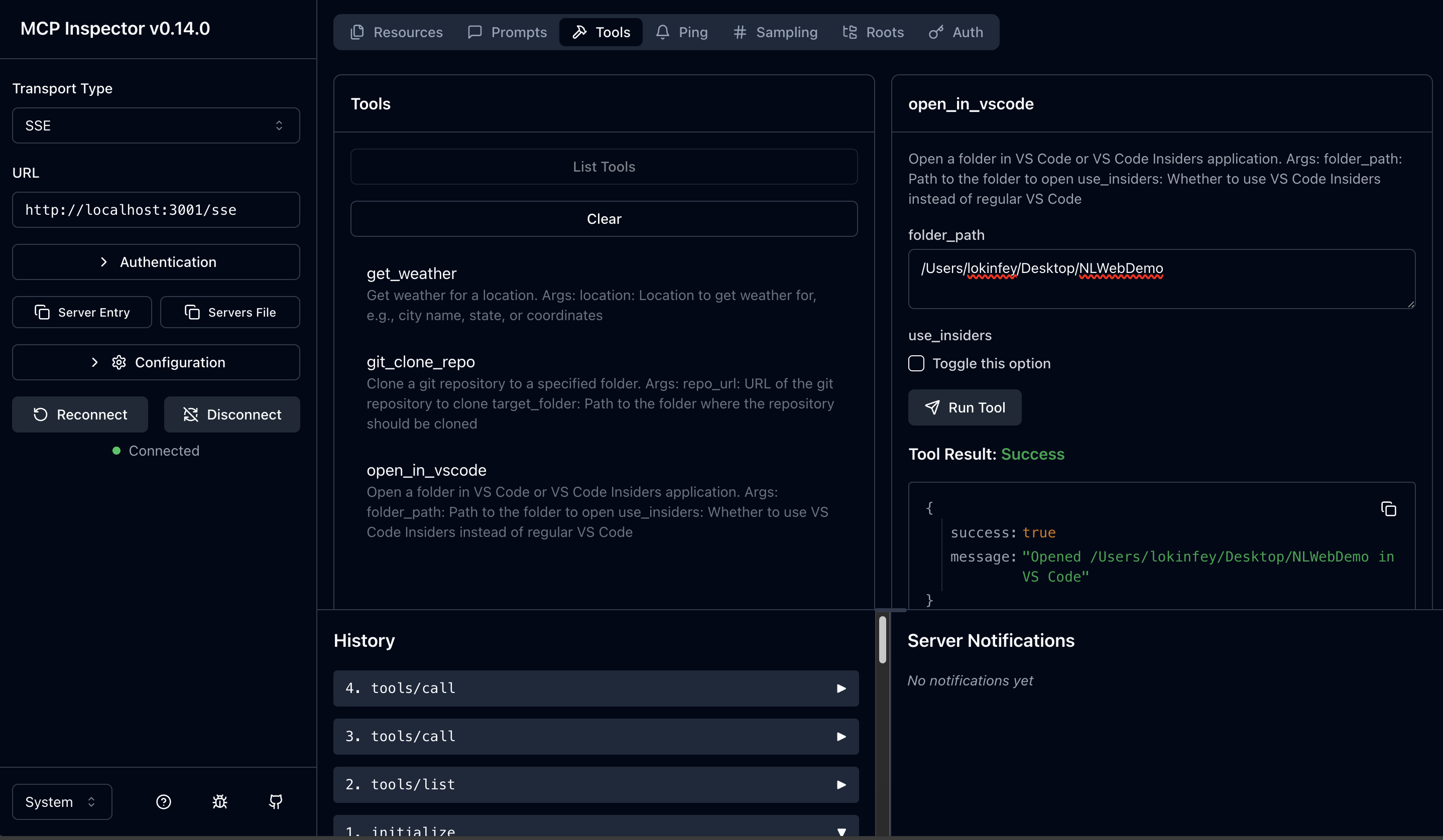MCP Inspector Testing