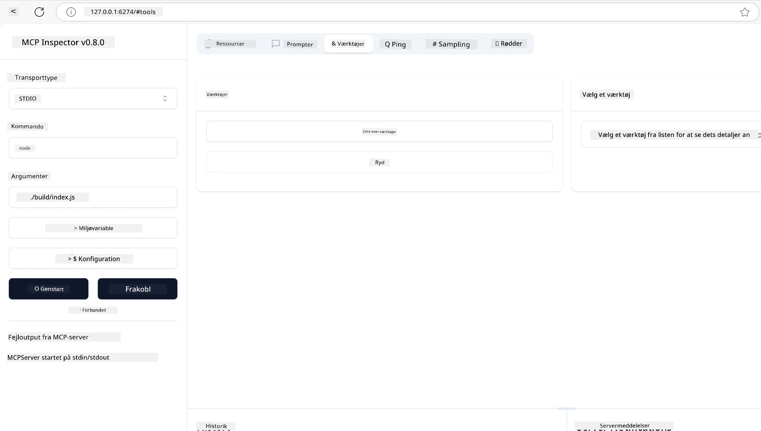 MCP Inspector server connection