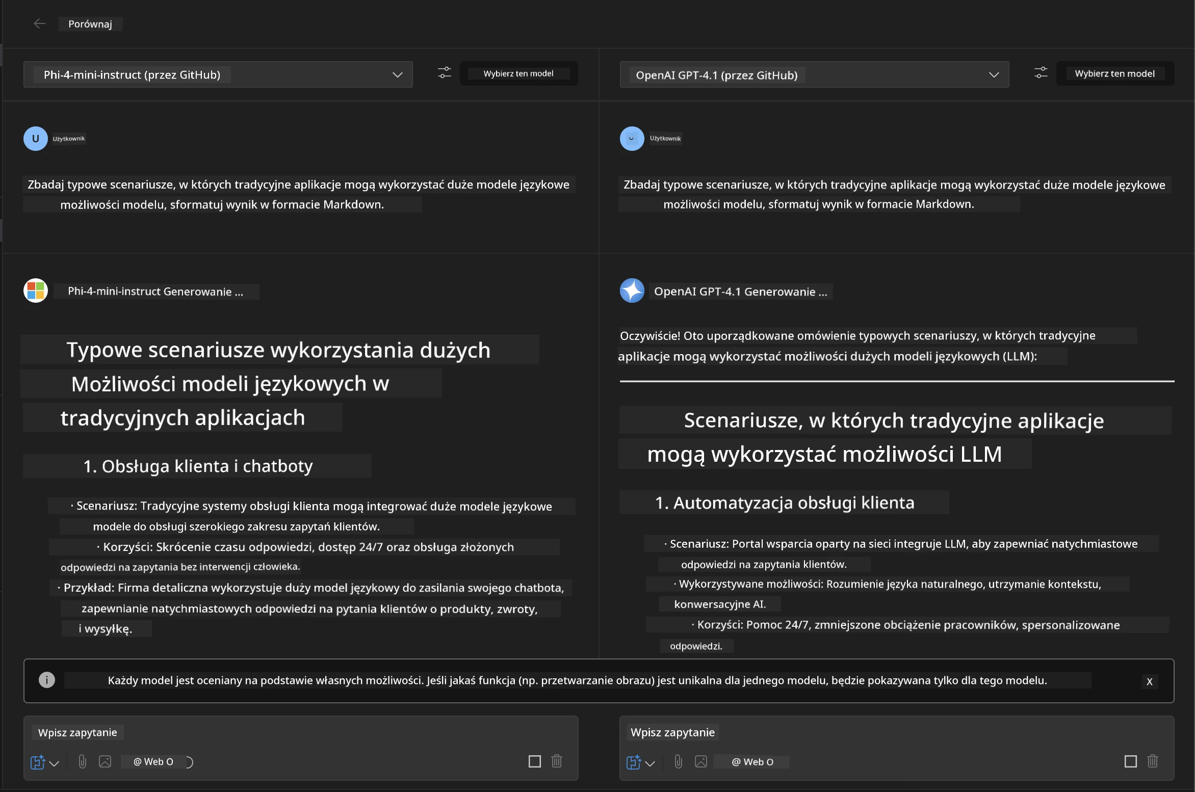 Porównanie modeli