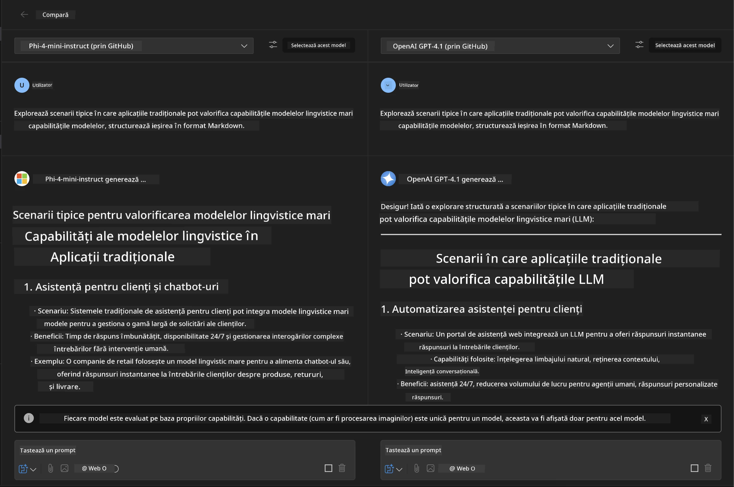 Compararea modelelor