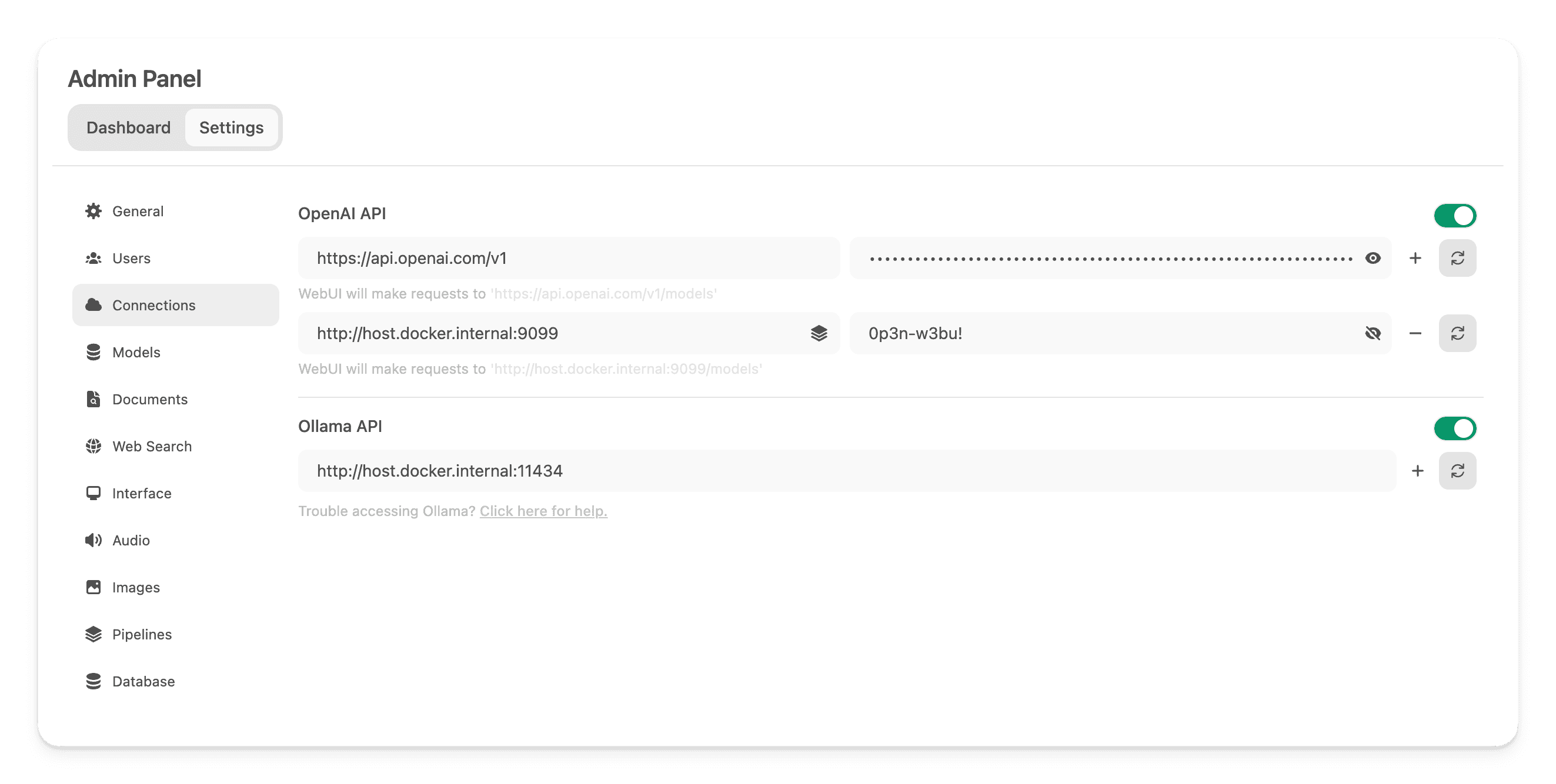 Open WebUI connections settings