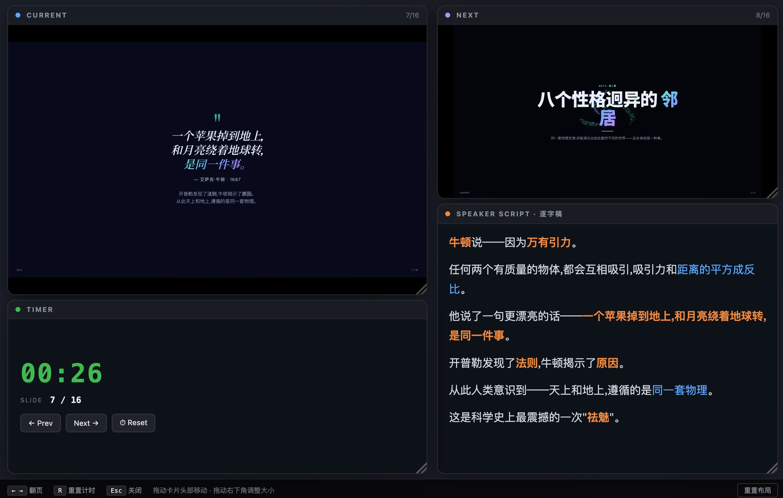 演讲者模式 · 4 个磁吸卡片