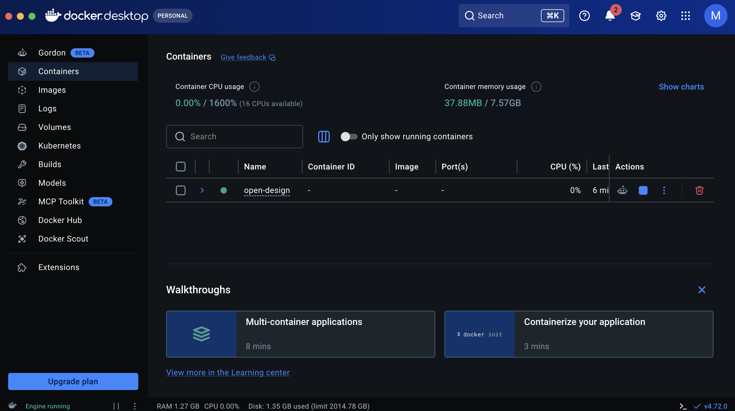 Docker Desktop container running