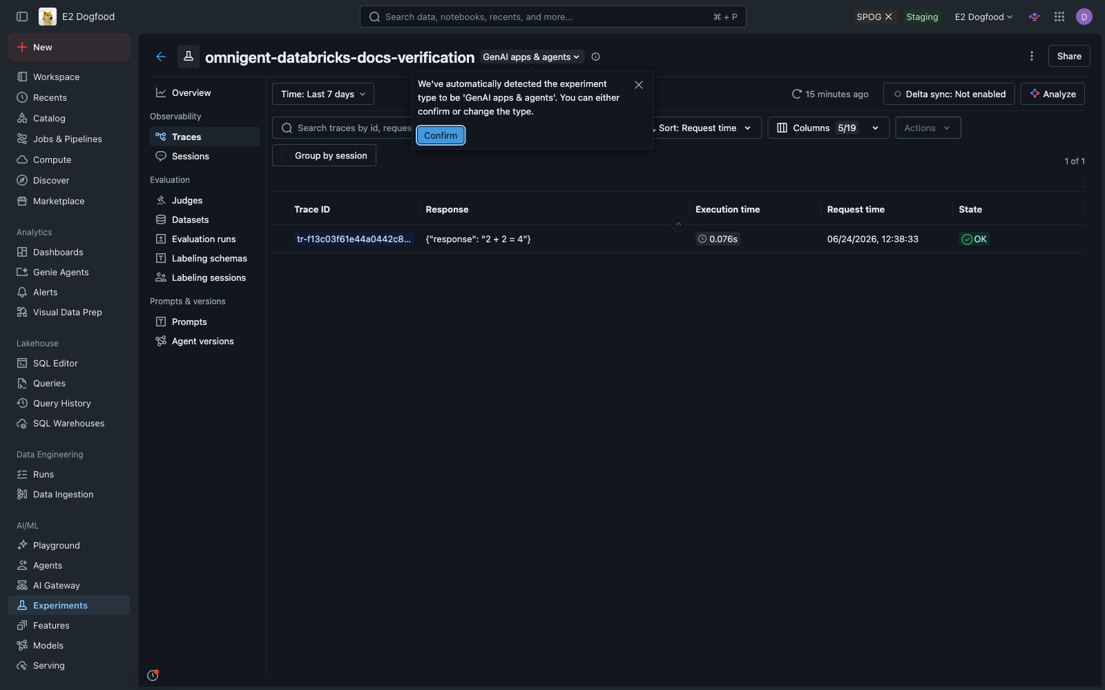 MLflow Traces list