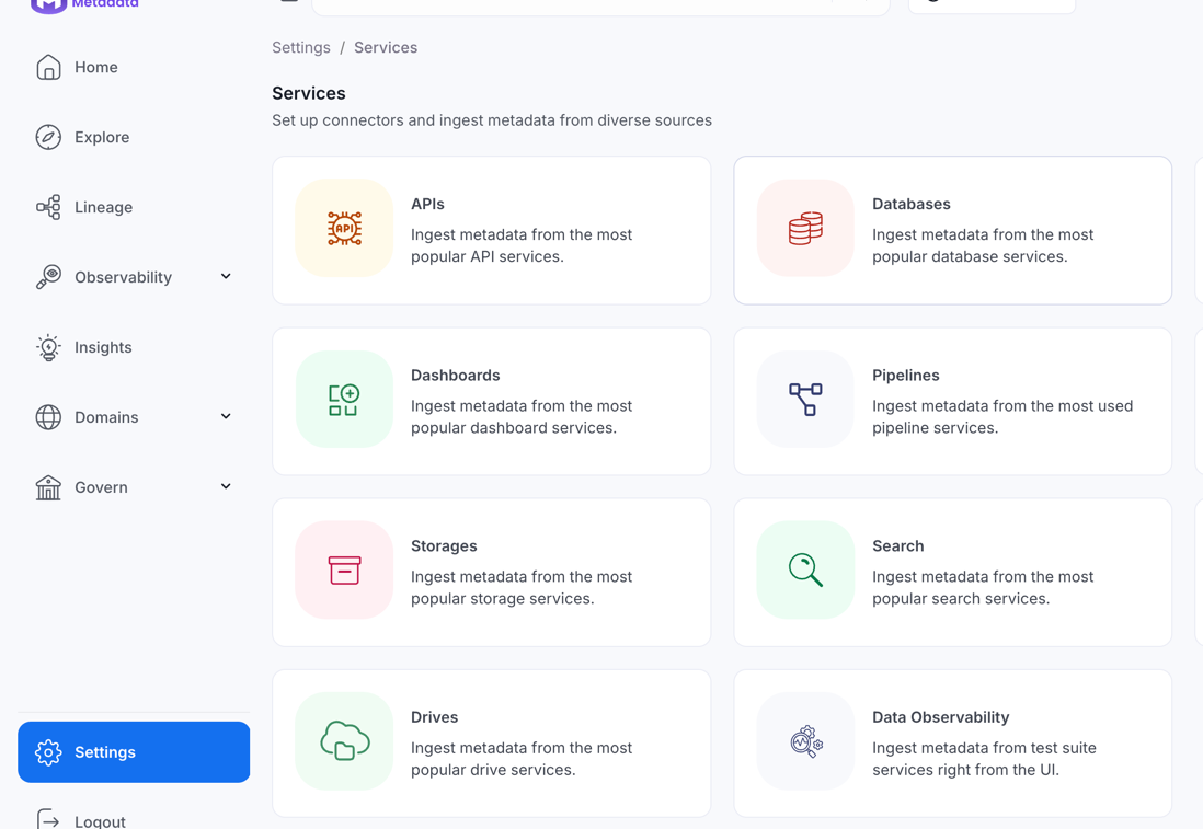 Services settings page