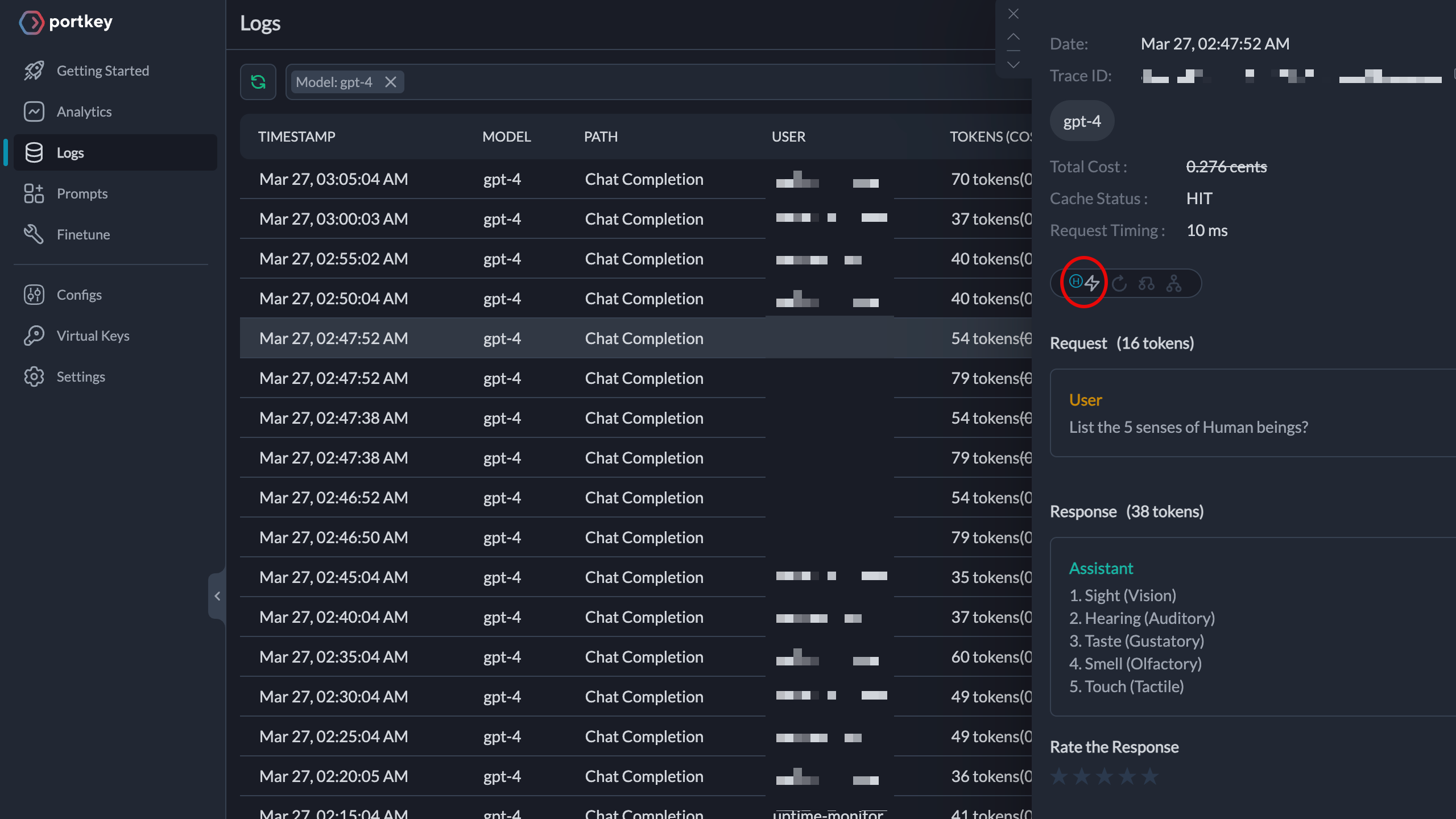 Dashboard with Logs
